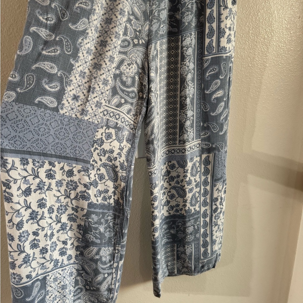 Blue boho paisley wide leg flowy pants size XL - Picture 2 of 6